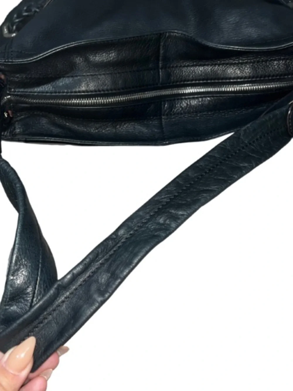 ✨$350! VTG B. Makowsky Black Pebbled Leather Slouchy Hobo Bag Y2K Braided Accent